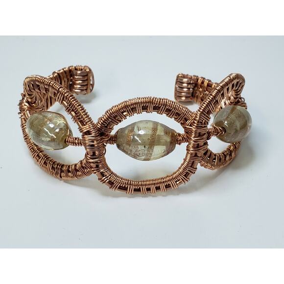 Hand Woven, Nickel Free Copper, Wire Wrapped Bracelet with Italian Morano Glass - Picture 1 of 4